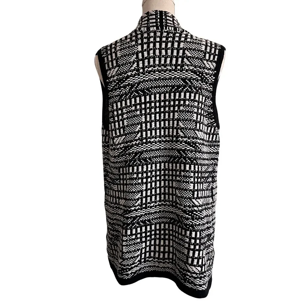Anthropologie Angel of the North Knit Sweater‎ Vest Black White Open Front MP